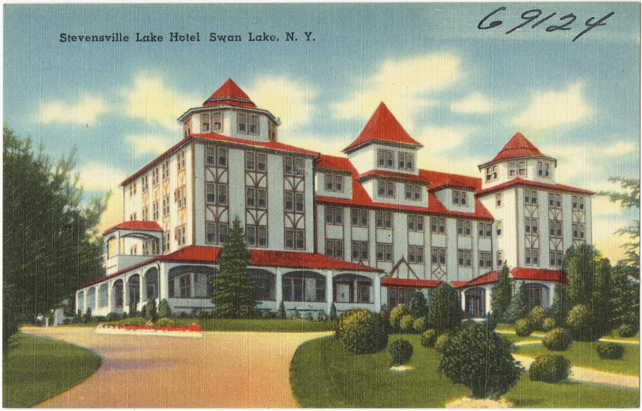 Stevensville Lake Hotel vintage postcard, Swan Lake NY
